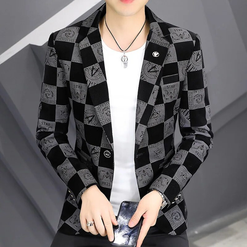 Pavasaris naujas vyrų laisvalaikio švarkas Britų stiliaus verslo plonas languotas kostiumo paltas ilgomis rankovėmis vyriškas oficialus vieno sagties kostiumo striukė