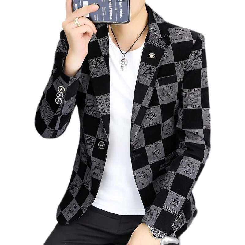 Pavasaris naujas vyrų laisvalaikio švarkas Britų stiliaus verslo plonas languotas kostiumo paltas ilgomis rankovėmis vyriškas oficialus vieno sagties kostiumo striukė