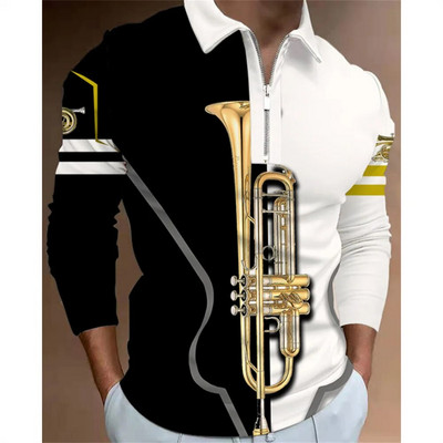 Tricou polo bărbați Cămașă de golf Note grafice Imprimare în aer liber Stradă mânecă lungă Fermoar Imprimare Îmbrăcăminte Îmbrăcăminte Moda Casual Respirație