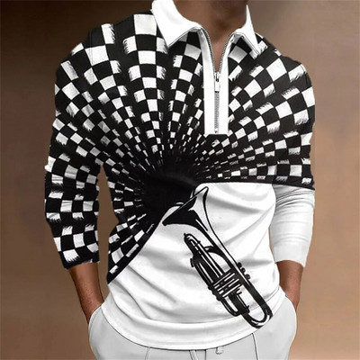 Tricou polo bărbați Cămașă de golf Note grafice Imprimare în aer liber Stradă mânecă lungă Fermoar Imprimare Îmbrăcăminte Îmbrăcăminte Moda Casual Respirație