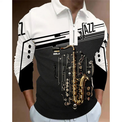 Tricou polo bărbați Cămașă de golf Note grafice Imprimare în aer liber Stradă mânecă lungă Fermoar Imprimare Îmbrăcăminte Îmbrăcăminte Moda Casual Respirație