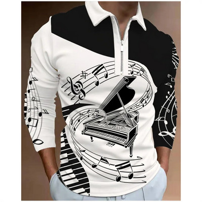 Tricou polo bărbați Cămașă de golf Note grafice Imprimare în aer liber Stradă mânecă lungă Fermoar Imprimare Îmbrăcăminte Îmbrăcăminte Moda Casual Respirație
