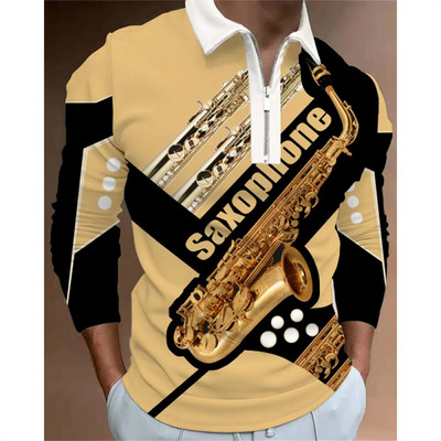 Tricou polo bărbați Cămașă de golf Note grafice Imprimare în aer liber Stradă mânecă lungă Fermoar Imprimare Îmbrăcăminte Îmbrăcăminte Moda Casual Respirație