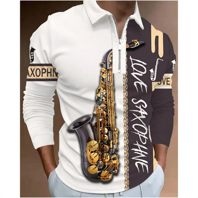 Tricou polo bărbați Cămașă de golf Note grafice Imprimare în aer liber Stradă mânecă lungă Fermoar Imprimare Îmbrăcăminte Îmbrăcăminte Moda Casual Respirație