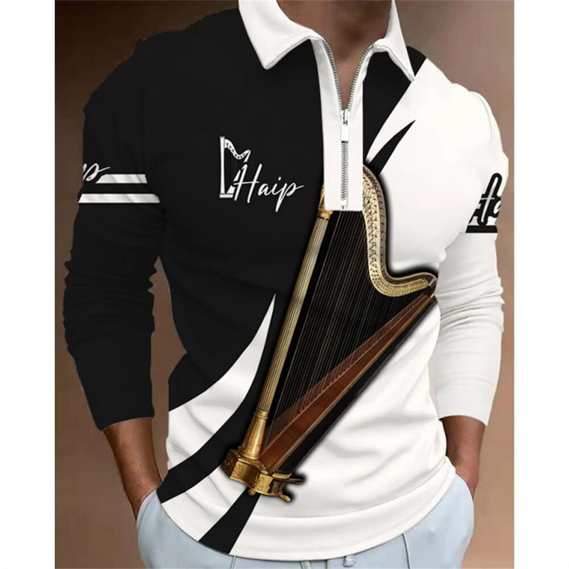 Muška polo majica Golf majica Grafički ispisi Bilješke Outdoor Street Dugi rukavi Zatvarač Print Odjeća Odjeća Moda Casual Breathab