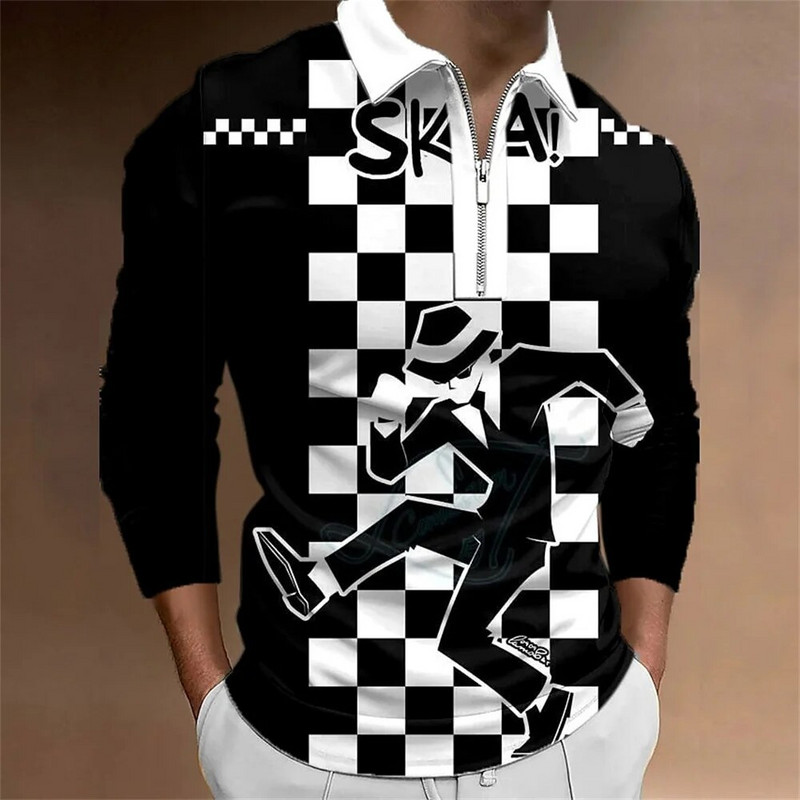 Muška polo majica Golf majica Grafički ispisi Bilješke Outdoor Street Dugi rukavi Zatvarač Print Odjeća Odjeća Moda Casual Breathab