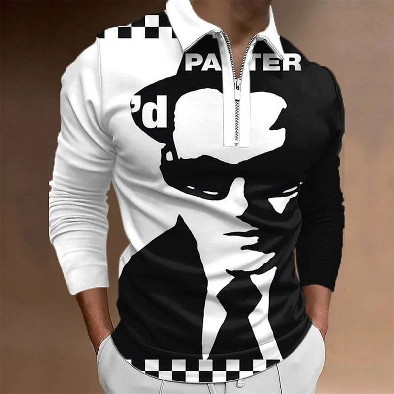 Muška polo majica Golf majica Grafički ispisi Bilješke Outdoor Street Dugi rukavi Zatvarač Print Odjeća Odjeća Moda Casual Breathab