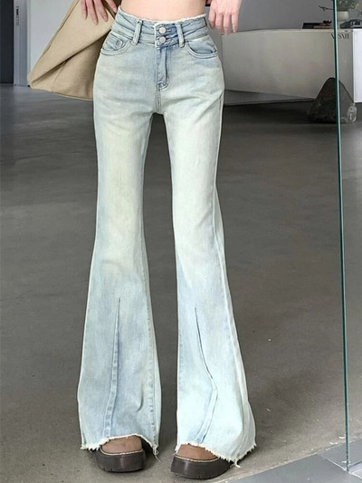 Jesenske korejske modne široke hlače Ženske naborane vintage dizajnerske traper hlače Ženske džepove s visokim strukom Elegantne ležerne hlače 2023.