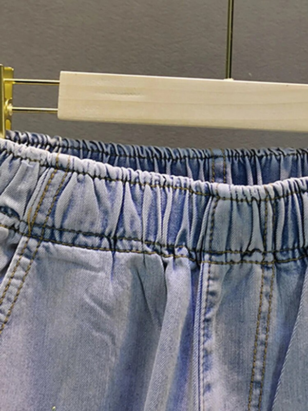 DEAT Blugi pentru femei cu talie înaltă, cu inimă, cu litere în formă de diamant, largi, subțiri, albastru deschis, pantaloni harem din denim 2024, primăvară, modă nouă 29L6106