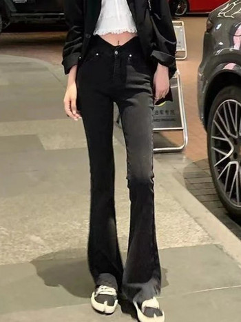 Flare τζιν Γυναικεία Vintage Skinny Basic Casual Streetwear All-match Κορεάτικου στιλ πλυμένη ψηλή μέση Απλό κομψό, μοντέρνο σε όλο το μήκος