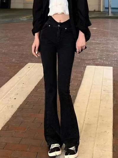 Blugi evazați Femei Vintage Skinny De bază Casual Streetwear All-match Stil coreean Spălat cu talie înaltă Simplu șic Lungime întreagă La modă