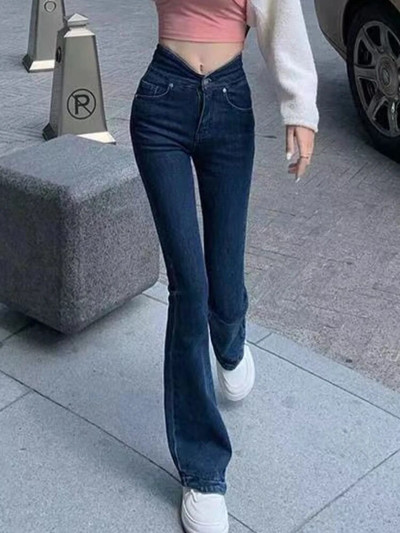 Blugi evazați Femei Vintage Skinny De bază Casual Streetwear All-match Stil coreean Spălat cu talie înaltă Simplu șic Lungime întreagă La modă