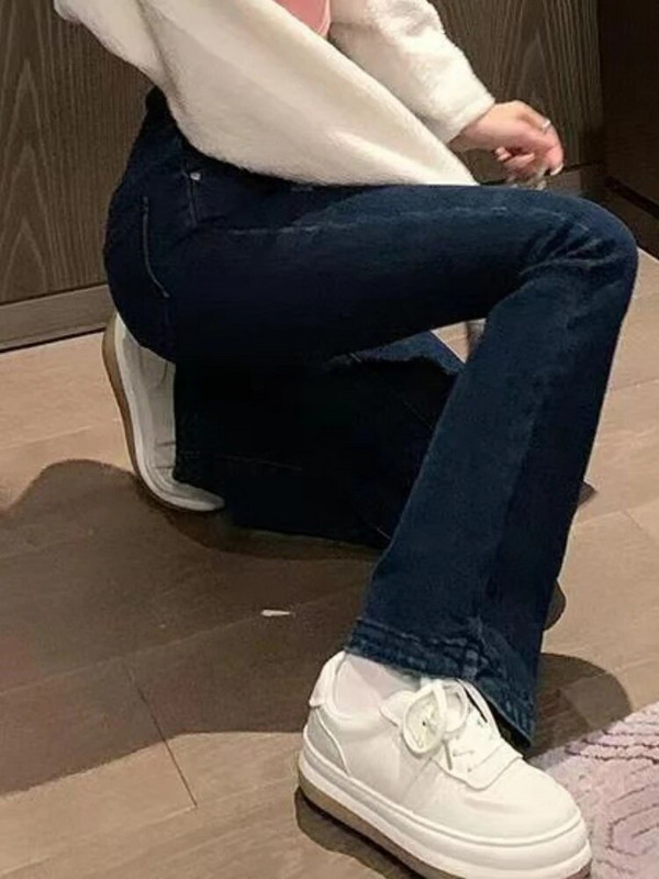 Blugi evazați Femei Vintage Skinny De bază Casual Streetwear All-match Stil coreean Spălat cu talie înaltă Simplu șic Lungime întreagă La modă