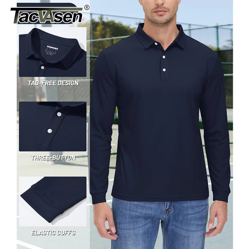 TACVASEN ilgomis rankovėmis Polo marškinėliai Vyriški greitai džiūstantys lengvi golfo polo marškinėliai Laisvalaikio darbo marškinėliai Sportiniai marškinėliai megztiniai Vyriški