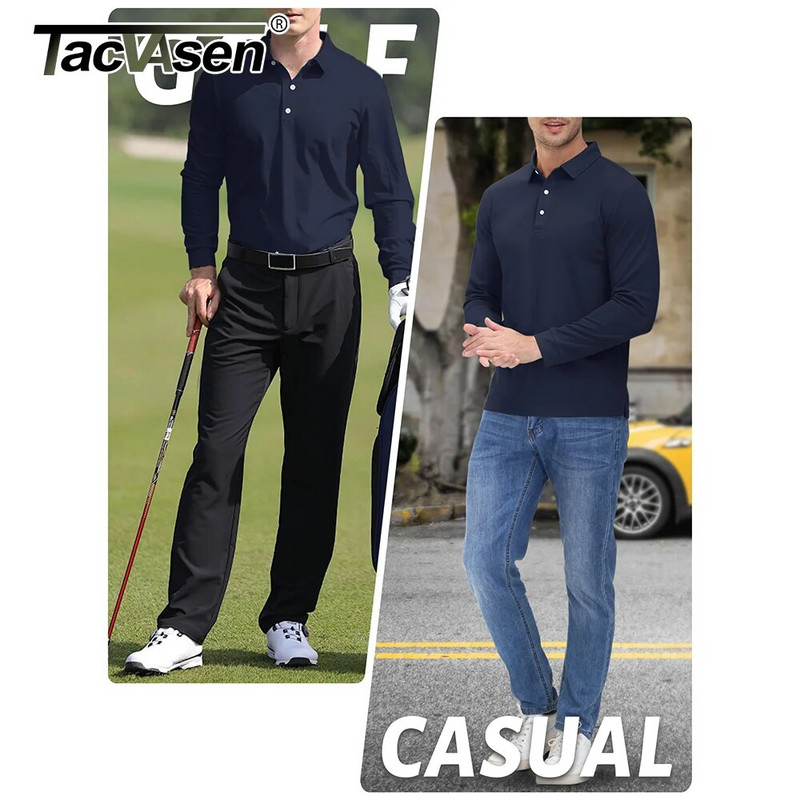 TACVASEN ilgomis rankovėmis Polo marškinėliai Vyriški greitai džiūstantys lengvi golfo polo marškinėliai Laisvalaikio darbo marškinėliai Sportiniai marškinėliai megztiniai Vyriški