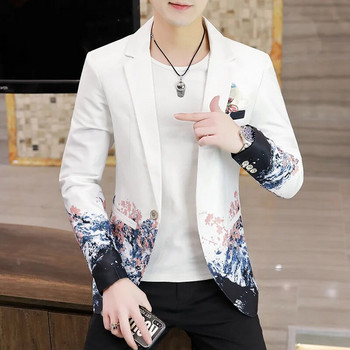 Мъжки флорални блейзъри, модни корейски щампи, вдъхновени от градиент, изящно сако с флорални костюми Ежедневно прилепнало палто с блейзър Мъжко облекло