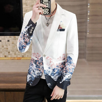 Ανδρικά φλοράλ σλέιζερ Μόδα Κορεάτικες στάμπες εμπνευσμένες από ντεγκραντέ Φανταχτερό σακάκι με λουλουδάτο κοστούμι Casual Slim Fit Μπλέιζερ Ανδρικά ρούχα