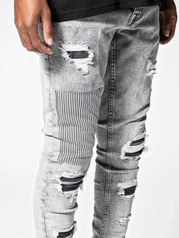 Ανδρικά Skinny Ripped Jeans Streetwear Fashion Beggar Patch Men Pencil Παντελόνι Γκρι μαύρο λεπτό τζιν παντελόνι Casual τζιν για άνδρες