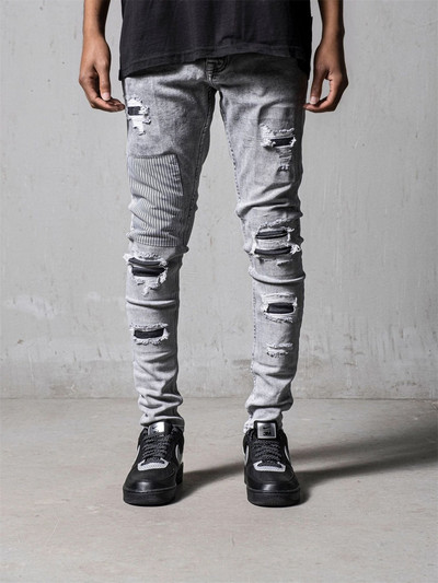 Ανδρικά Skinny Ripped Jeans Streetwear Fashion Beggar Patch Men Pencil Παντελόνι Γκρι μαύρο λεπτό τζιν παντελόνι Casual τζιν για άνδρες