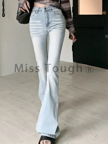 Μπλε κορεάτικο παντελόνι Flare μόδας Γυναικείες τσέπες Κομψό τζιν παντελόνι σχεδιαστών Γυναικείο ψηλόμεσο Κορεάτικο καθημερινό παντελόνι φθινόπωρο