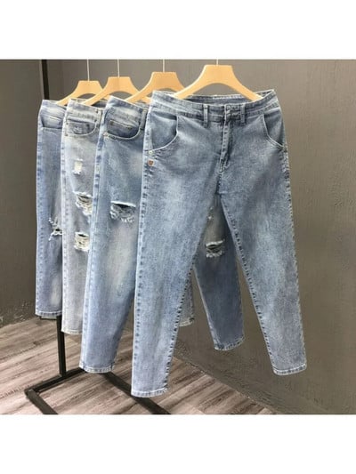 Pantaloni bărbați cu fermoar Blugi stretch Pantaloni casual slim Fit Pantaloni creion pentru bărbați Blugi skinny din denim pentru bărbați pantalon homme y2k