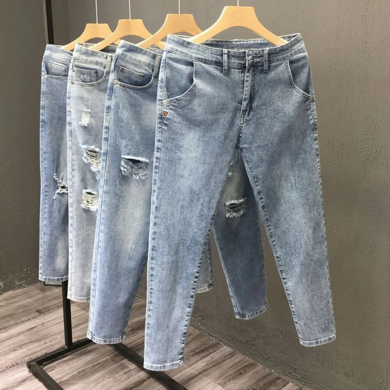Pantaloni bărbați cu fermoar Blugi stretch Pantaloni casual slim Fit Pantaloni creion pentru bărbați Blugi skinny din denim pentru bărbați pantalon homme y2k