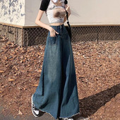 Y2K traper hlače, ženske korejske traperice visokog struka s visokim strukom, ženske vintage ulične hlače širokih nogavica s neobrađenim rubovima