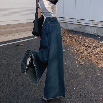 Y2K τζιν παντελόνι Γυναίκα Κορεάτικη ταλαιπωρημένη ψηλόμεση Μεγάλη τζιν γυναικεία vintage streetwear Raw Edge τσέπες φαρδιά παντελόνια