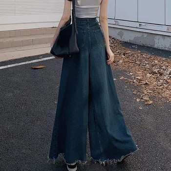 Y2K τζιν παντελόνι Γυναίκα Κορεάτικη ταλαιπωρημένη ψηλόμεση Μεγάλη τζιν γυναικεία vintage streetwear Raw Edge τσέπες φαρδιά παντελόνια