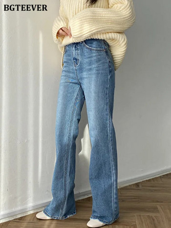 BGTEEVER Стилни дамски кльощави дънкови панталони с висока талия Пролетни летни джобове Разтегнати женски дънкови панталони