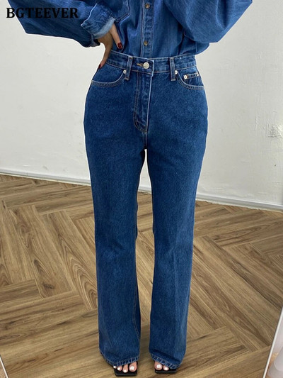 BGTEEVER Stílusos, magas derekú, női kiélezett farmer nadrágok tavaszi nyári zsebek, feszített női farmernadrágok