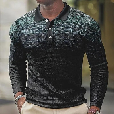 Pulover pentru bărbați de primăvară și toamnă, guler polo, dungi geometrice, cu fermoar, în contrast, tricou polo, topuri cu mânecă lungă
