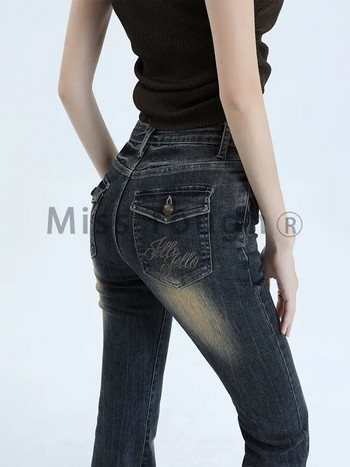 Φθινοπωρινά Γαλλικά Vintage Flare τζιν Γυναικεία αμερικανικά streetwear ψηλή μέση τζιν παντελόνι Γυναικείο κορεάτικο στυλ Skinny casual τζιν 2023