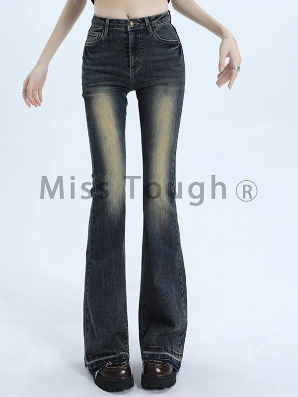 Blugi evazați vintage francezi de toamnă pentru femei, îmbrăcăminte de stradă americană, pantaloni de denim cu talie înaltă, blugi skinny casual, în stil coreean, 2023