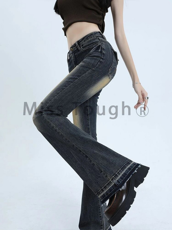 Blugi evazați vintage francezi de toamnă pentru femei, îmbrăcăminte de stradă americană, pantaloni de denim cu talie înaltă, blugi skinny casual, în stil coreean, 2023