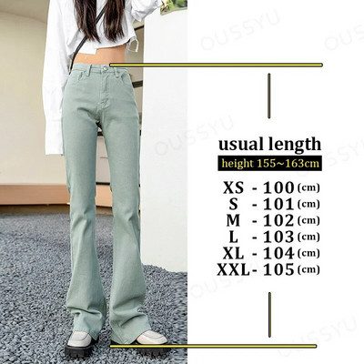 Blugi evazați Femei, verde, vintage, denim, pantaloni elastici cu talie înaltă, la modă, cu buzunar, de culoare solidă, cu picior lat, spălat, mai lung