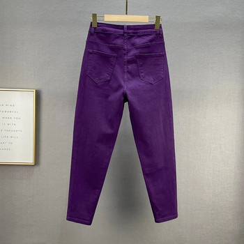 Пурпурни ежедневни дънкови панталони 2022 Нови пролетни есенни свободни памучни еластични моливни панталони с висока талия Дамски панталони