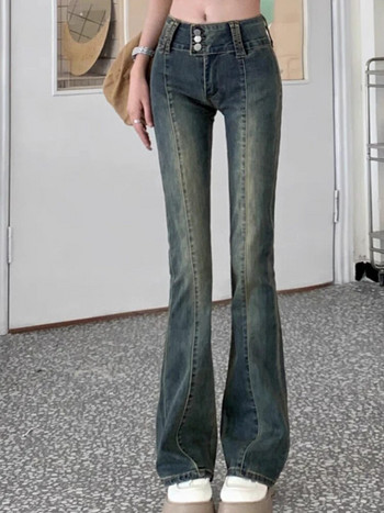 Flare Jeans Γυναικεία ψηλόμεση streetwear λευκασμένα ελαστικά hotsweet ανοιξιάτικα vintage Students καθημερινές τσέπες Casual All-match Νέο