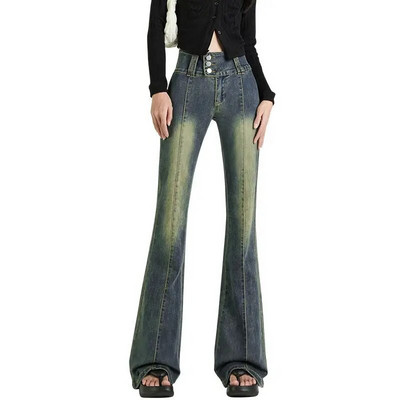 Blugi evazați femei talie înaltă îmbrăcăminte de stradă albiți elastici dulciuri calde primăvară vintage studenți buzunare zilnice ocazional complet nou