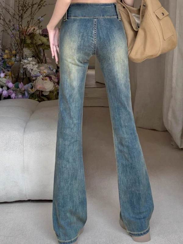 Blugi evazați femei talie înaltă îmbrăcăminte de stradă albiți elastici dulciuri calde primăvară vintage studenți buzunare zilnice ocazional complet nou