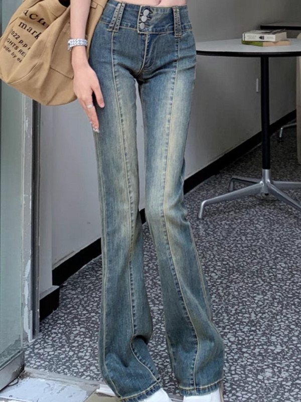 Blugi evazați femei talie înaltă îmbrăcăminte de stradă albiți elastici dulciuri calde primăvară vintage studenți buzunare zilnice ocazional complet nou