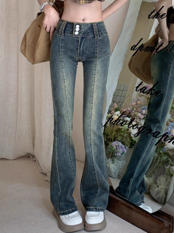 Blugi evazați femei talie înaltă îmbrăcăminte de stradă albiți elastici dulciuri calde primăvară vintage studenți buzunare zilnice ocazional complet nou