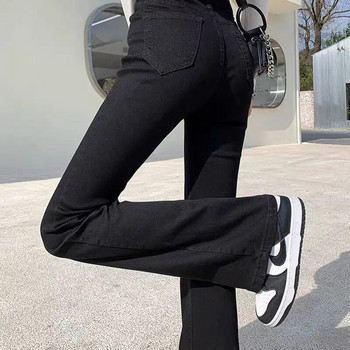 Черни модни универсални дънки с копчета с множество джобове Дамски класически тънък цип с висока талия Ежедневни едноцветни дамски цяла дължина