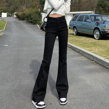 Μαύρη μόδα, γυναικείο τζιν με κουμπιά με πολλές τσέπες, κλασικό ψηλόμεσο, απλό φερμουάρ Casual, μονόχρωμο, γυναικείο σε όλο το μήκος