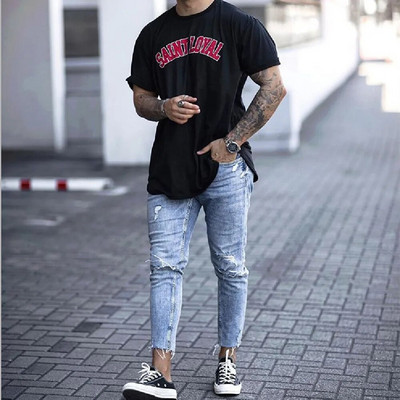 Skinny Jeans Muške Streetwear Destroyed Ripped Jeans Homme Hip Hop Broken Modis Male Pencil Biker Hollow Out Light Blue Jeans Pants