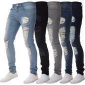 Blugi skinny bărbați, primăvară, toamnă, elasticitate, pantaloni subțiri creion, sexy, casual, rupte, blugi negri, denim, haine pentru bărbați.