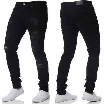 Ανδρικά Skinny Jeans Άνοιξη Φθινόπωρο Elasticity Slim Pencil Παντελόνι Sexy Casual Hole Ripped Μαύρο Τζιν Τζιν Ανδρικά ρούχα Streetwear