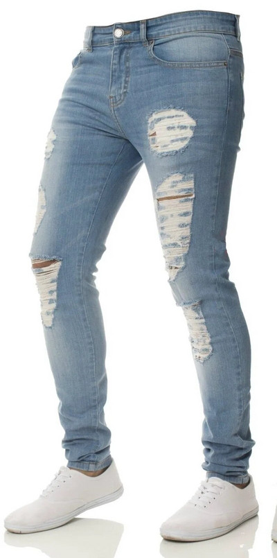 Blugi skinny bărbați, primăvară, toamnă, elasticitate, pantaloni subțiri creion, sexy, casual, rupte, blugi negri, denim, haine pentru bărbați.
