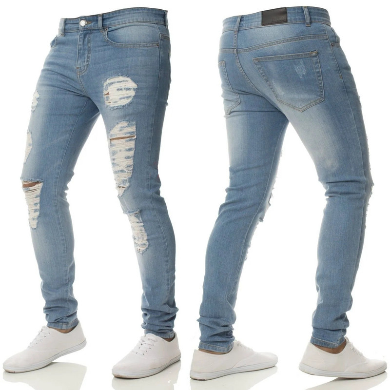 Blugi skinny bărbați, primăvară, toamnă, elasticitate, pantaloni subțiri creion, sexy, casual, rupte, blugi negri, denim, haine pentru bărbați.