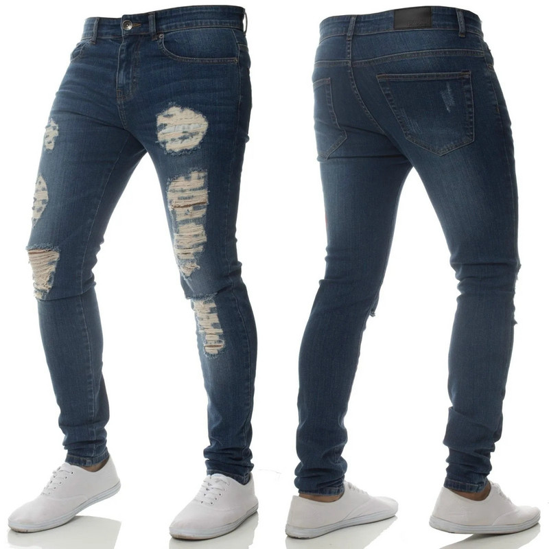 Blugi skinny bărbați, primăvară, toamnă, elasticitate, pantaloni subțiri creion, sexy, casual, rupte, blugi negri, denim, haine pentru bărbați.